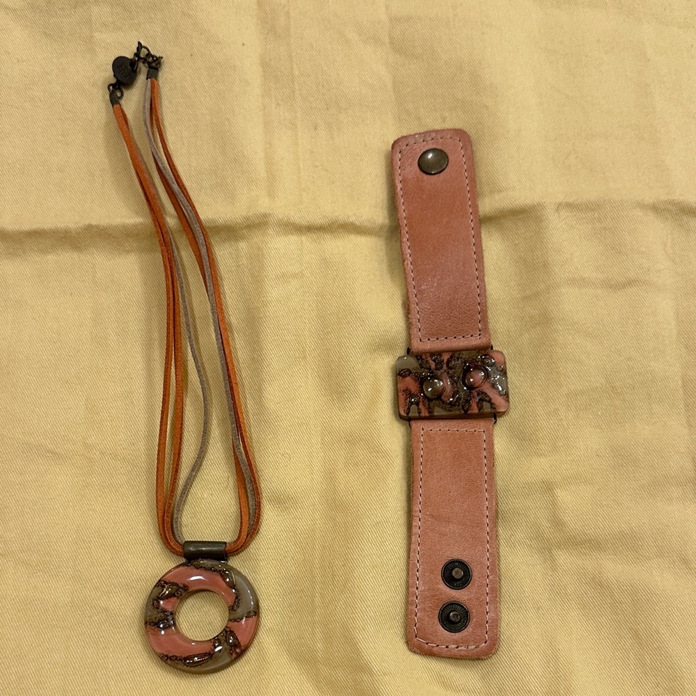 Pink and Brown Necklace and Bracelet Set